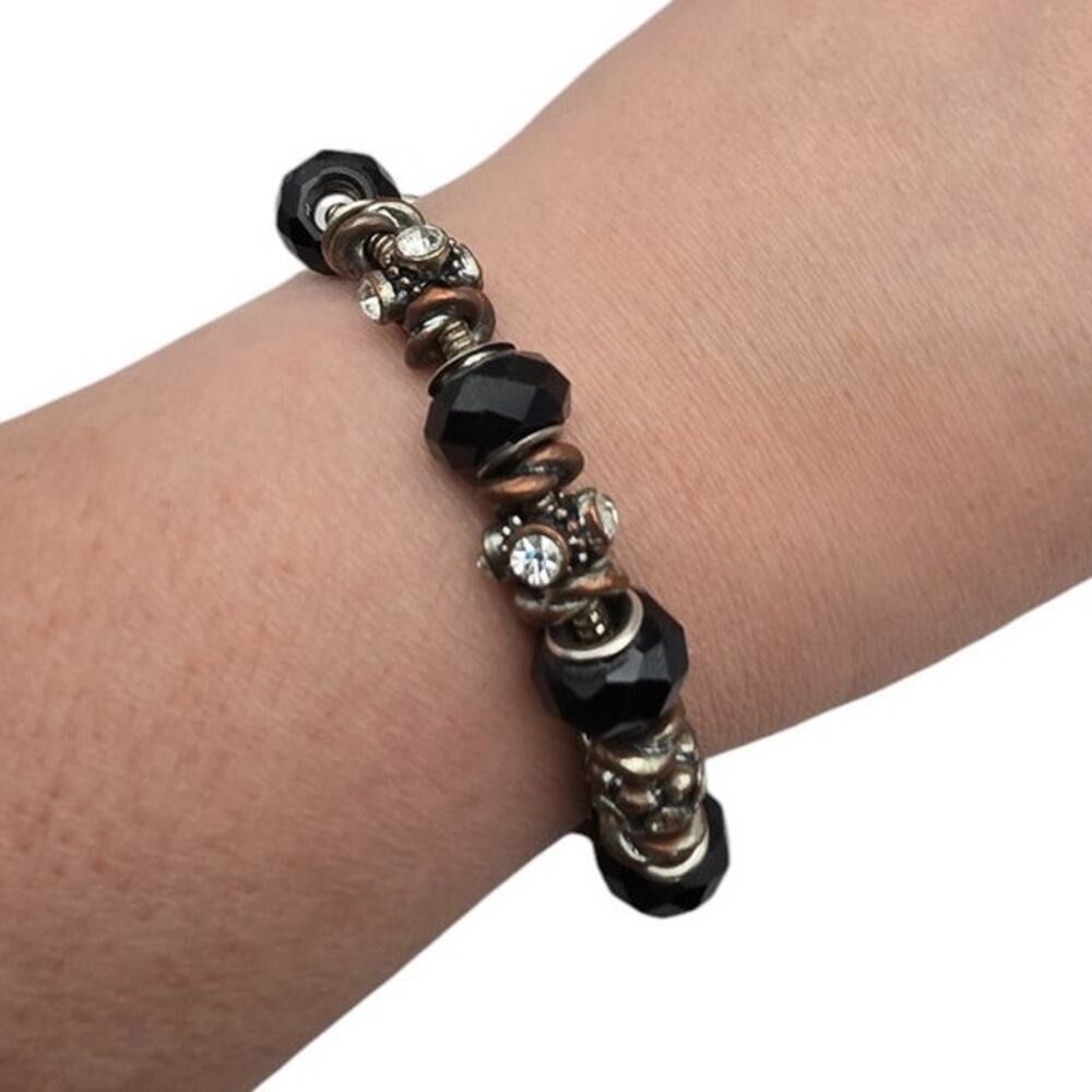 Black Faceted Glass Bracelet with Rhinestone Spacers – Moody Glam Jewelry